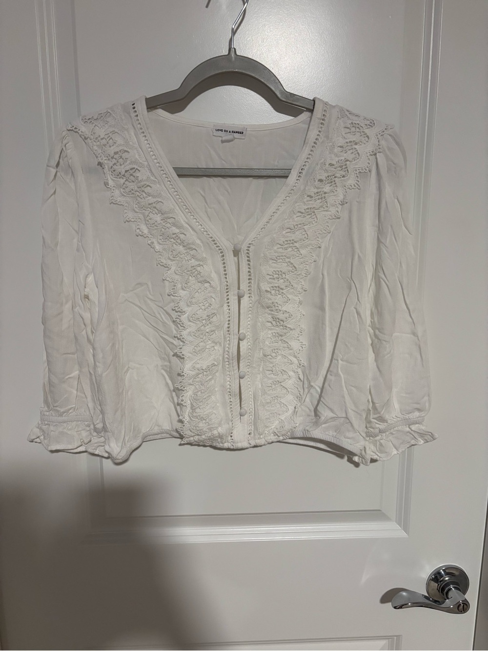 love on a hanger White Lace-Trim V-Neck Peasant Blouse